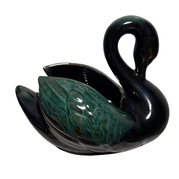 Vtg Blue Mountain Pottery Swan Planter Vase Green Drip Glaze 6 x 8" Canada MCM - Picture 1 of 11